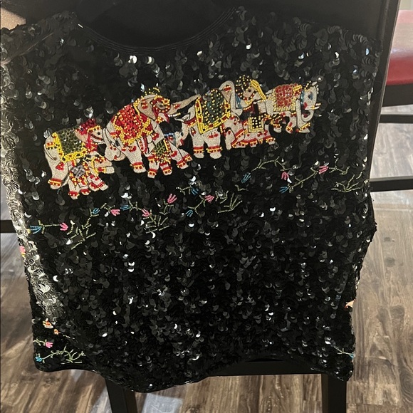 Black Sequined Pea Coat with Elephant Embroidery - Picture 3 of 3